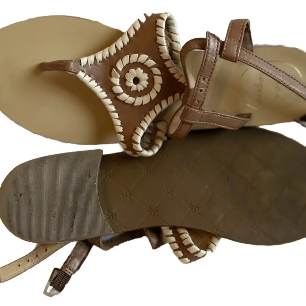 Jack Rogers Maci Brown Leather Whipstitch Buckle Strap Sandals Size 6 - Picture 2 of 8